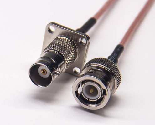 bnc線纜接頭180度轉bnc四孔法蘭母頭接RG316線